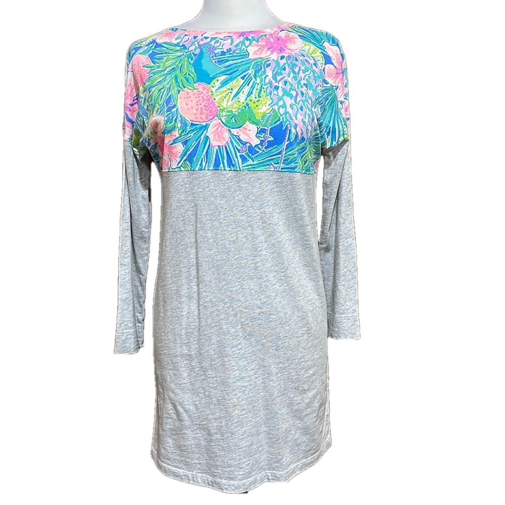 Lilly Pulitzer Size XS Finn Floral Long Sleeve T-Shirt Dress - EUC